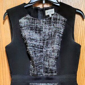 EUC Black Flocked Tweed Panel Peplum Dress by Milly - SZ 10